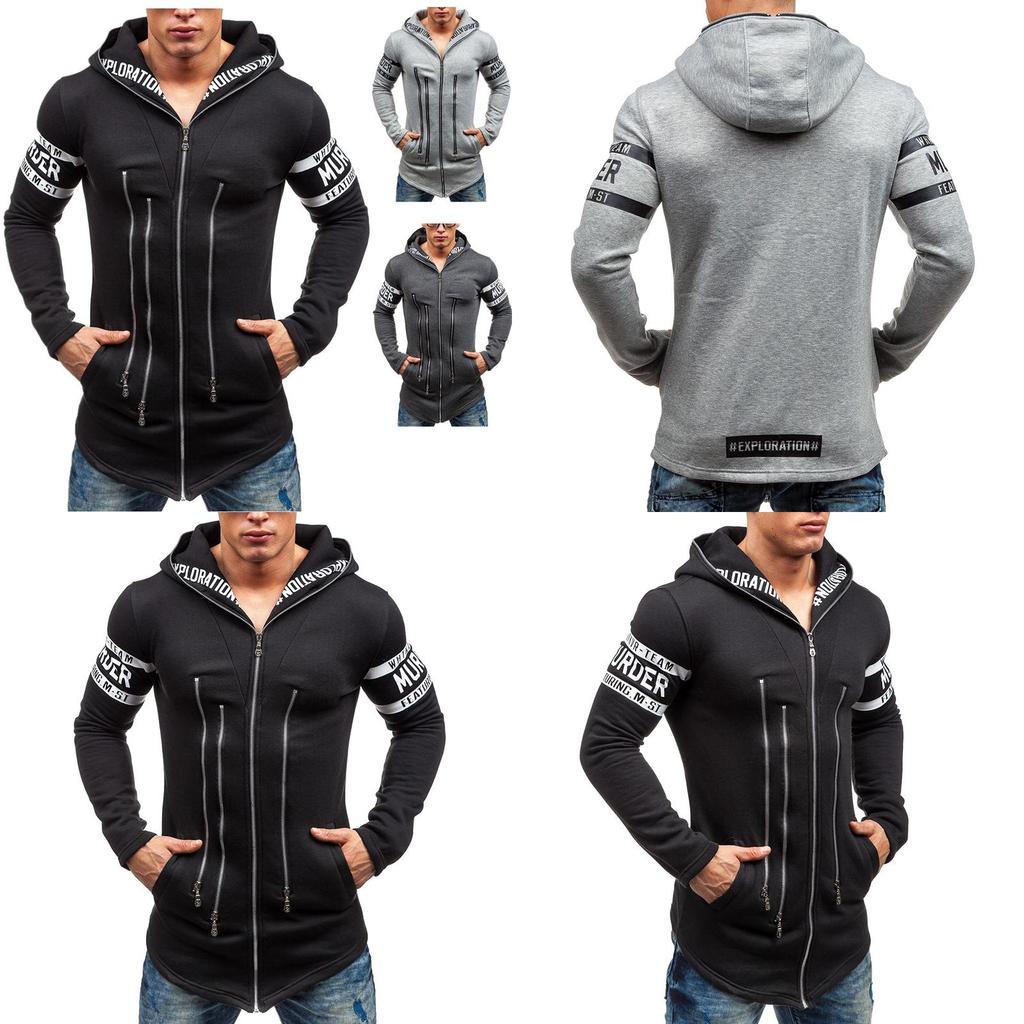 Premium Cotton Blend Men Slim Hoodie With Zipper Pocket And Classic Print Design