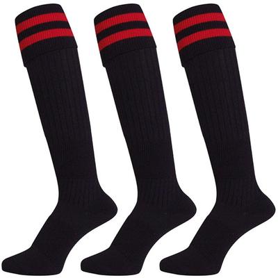 VAXPOT Soccer Rugby Socks Stockings Set Resistant Support BLKxRED 3-Pair [Abrasion Design] VA-6021 25-27cm