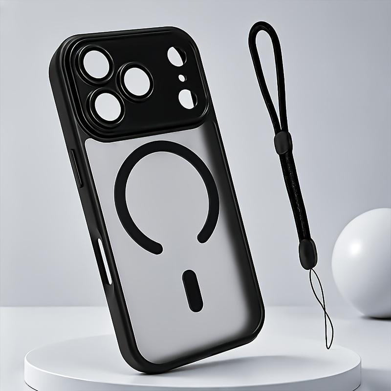 Magnetic Matte Translucent Shockproof Phone Case for 17 Air 16 15 14 13 12 11 Pro Max for Magsafe Back with Lanyard Cover