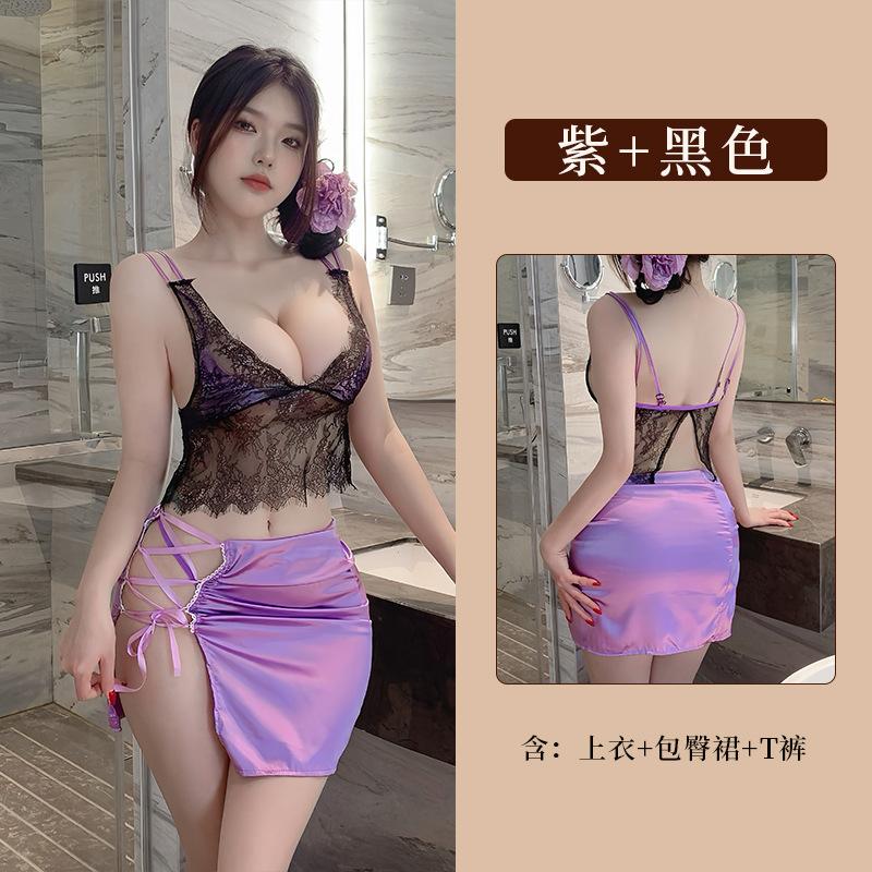 Fan Lei, sexy underwear women's deep V perspective split pack, passionate hot uniform temptation 965