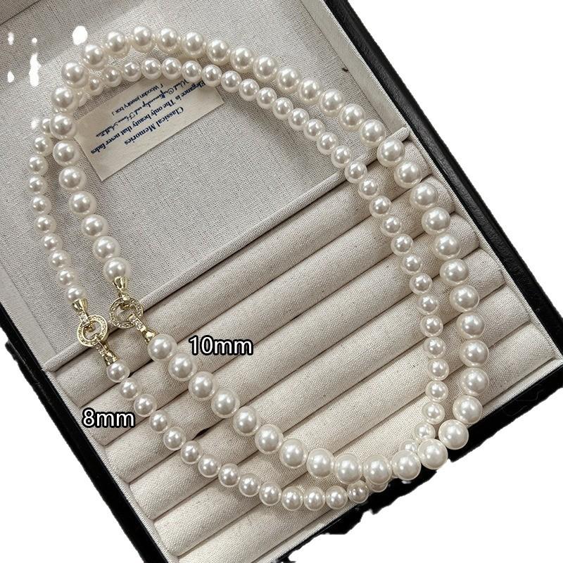 Women's Non-Fading Deep Sea Shell Pearl Necklace with Versatile Small Lockbone Chain