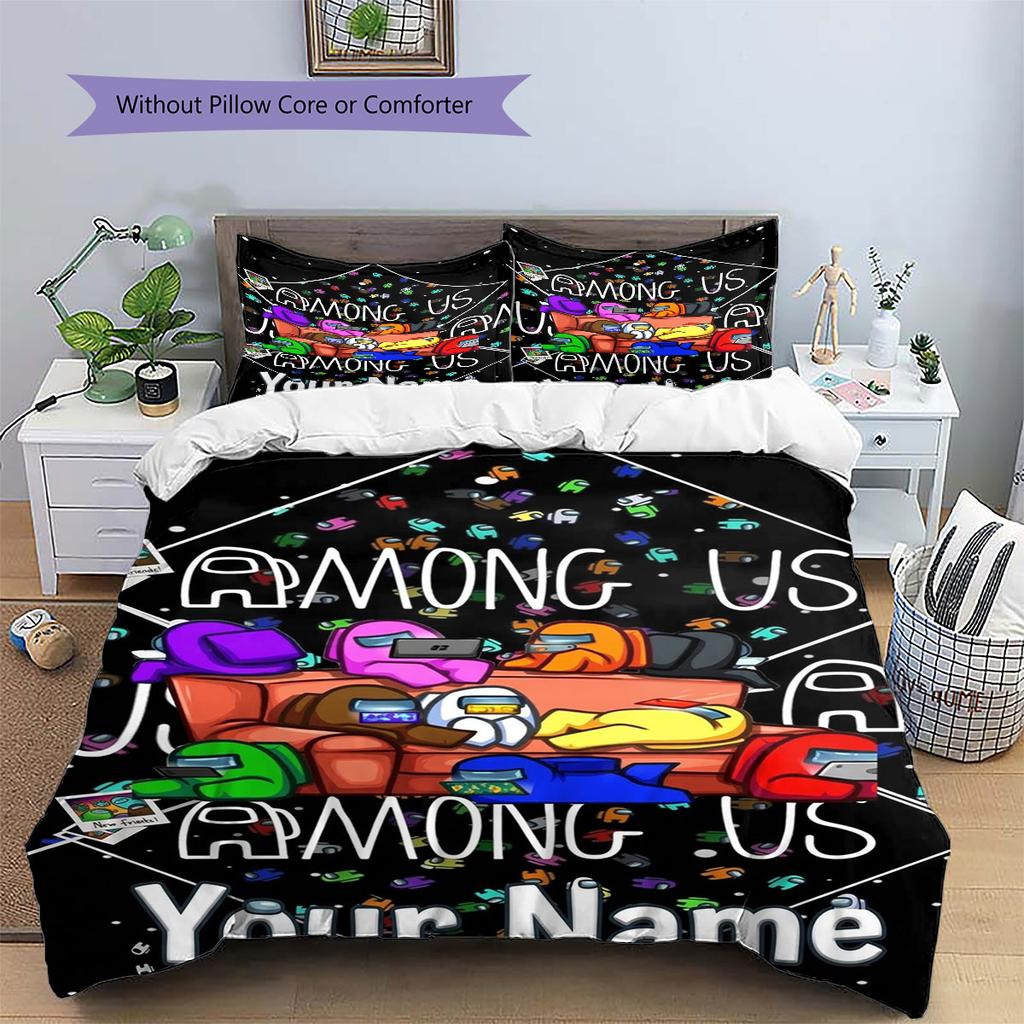 Among Us Custom Name Pattern Bedding,Quilt Set Quilt Cover Pillowcase Home Birthday Gift(1 * Duvet Cover + 2 * Pillowcase, Without Core)