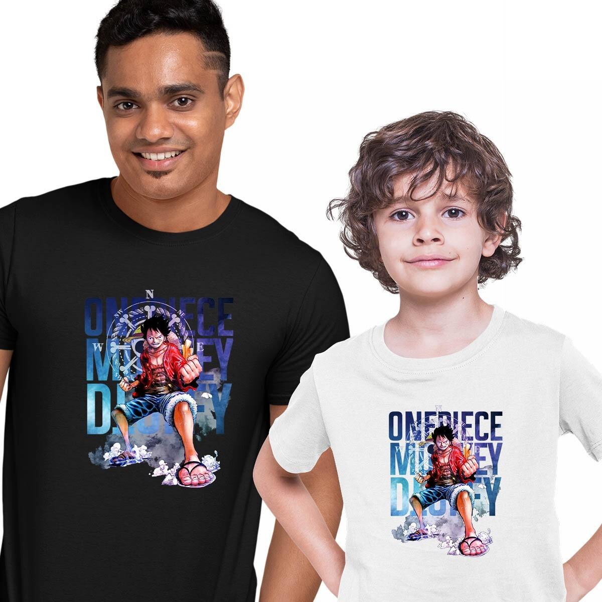 

One Piece Monkey D. Luffy T-Shirt Mens Womens Tees Top - Black, Grey and White 2XL