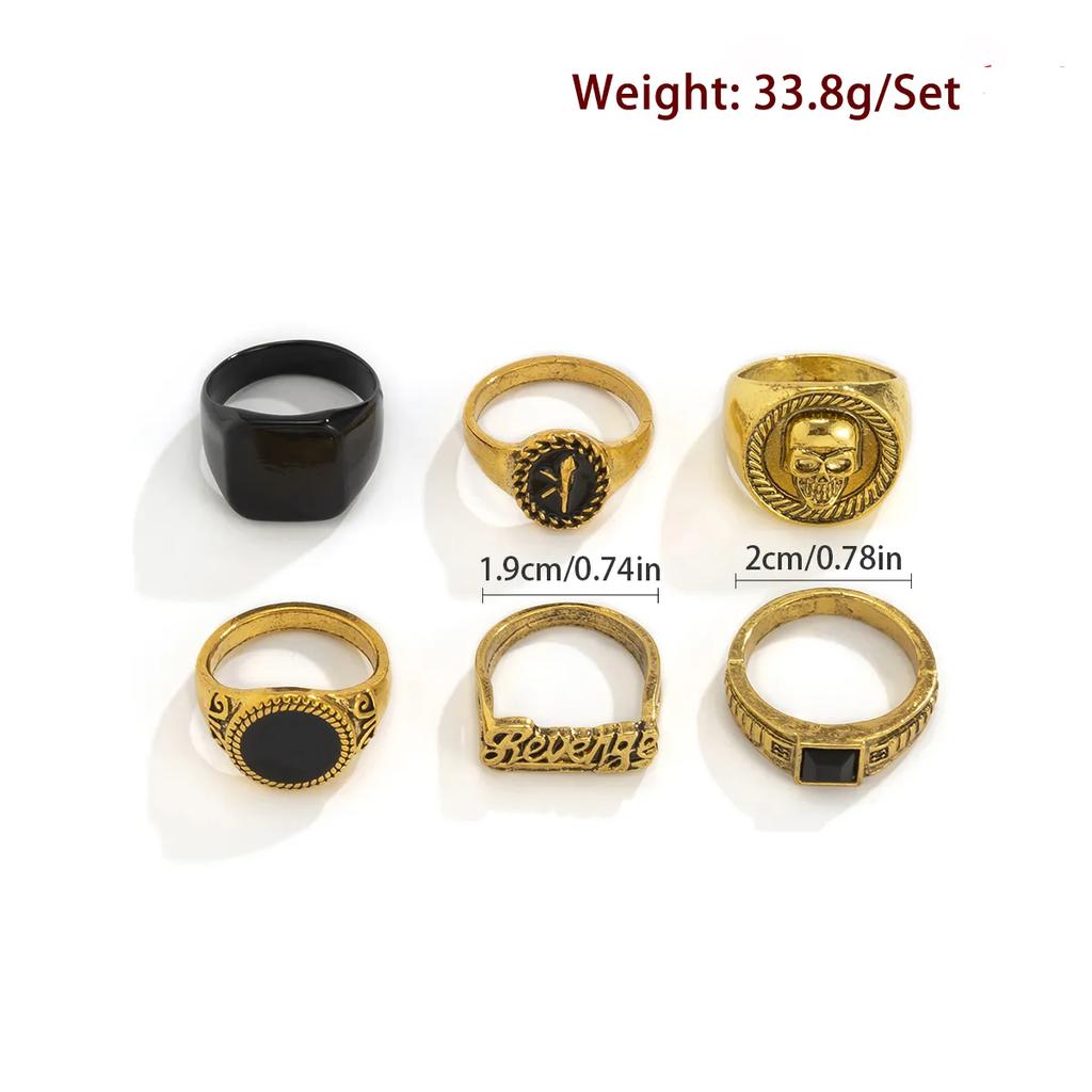 6Pcs/Set Goth Vintage Skeleton Skull Antique Silver Color Rings Set Unisex Punk Carved Knuckle Jewelry Accessories Steampunk Men