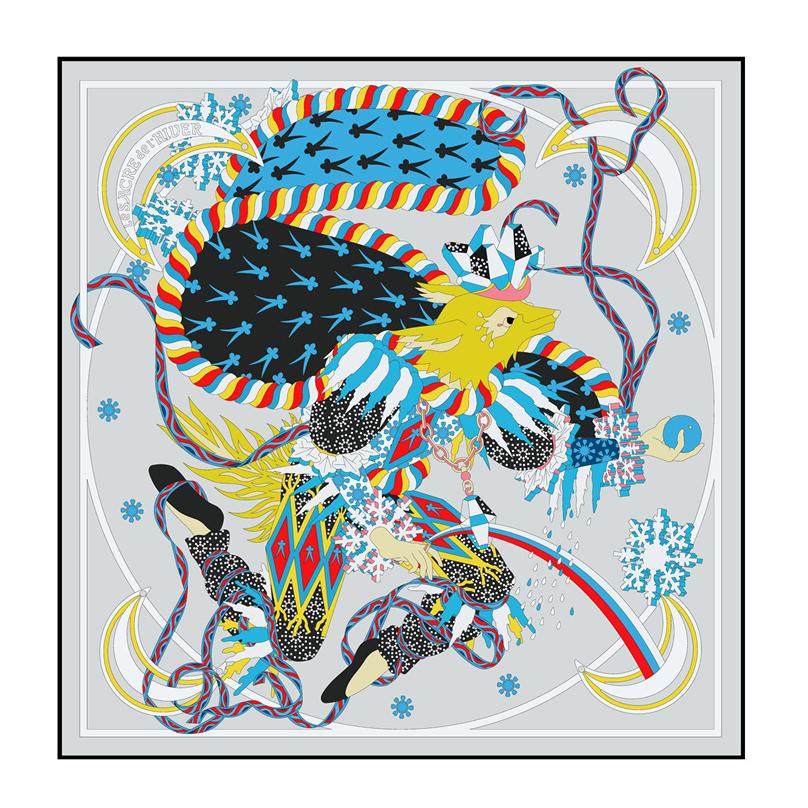 Silk Scarf Women Fox Dancing Print Square Scarves Head Echarpes Silk Foulards Femme Wraps Beach Shawls Bandana Lady Hijabs 90CM