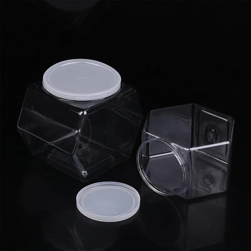 Plastic Packaging Jars Sealed With Lid Food Storage Container Kitchen Supplies Portable Transparent Hexagonal Candy Cookie Jar