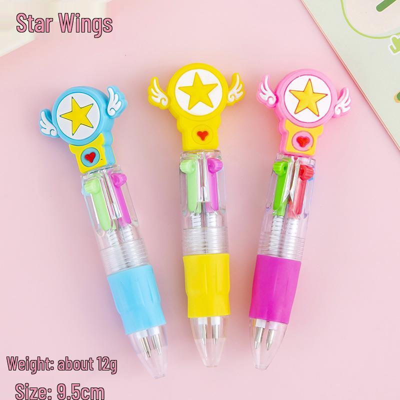 Cartoon Four-Color Ballpoint Pen - Cute Mini Oil Pen for Elementary Students, Learning Stationery, School Rewards, and Gifts