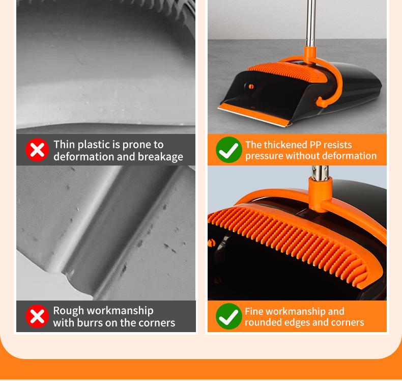 Family Upright Broom & Dustpan Set with Extra Long Handle for Indoor/Outdoor Use