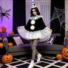 Adult Halloween Outfit Set, Black White Party Costume with Ruffle Collar and Pull On Styling for Dance Photos