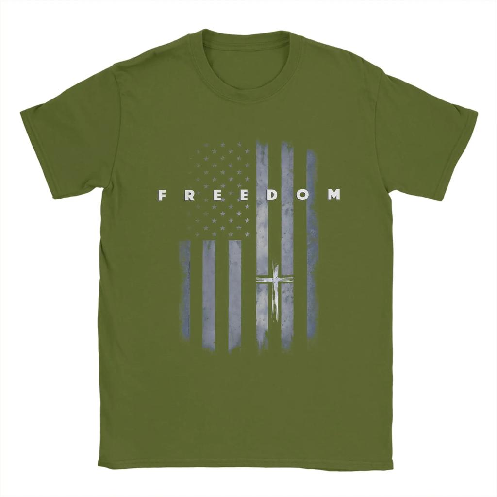 Unisexs TShirts Grunge American Flag and Cross Faith Family Freedom Casual Cotton Tee Shirt Short Sleeve T Shirt Round Neck Tops