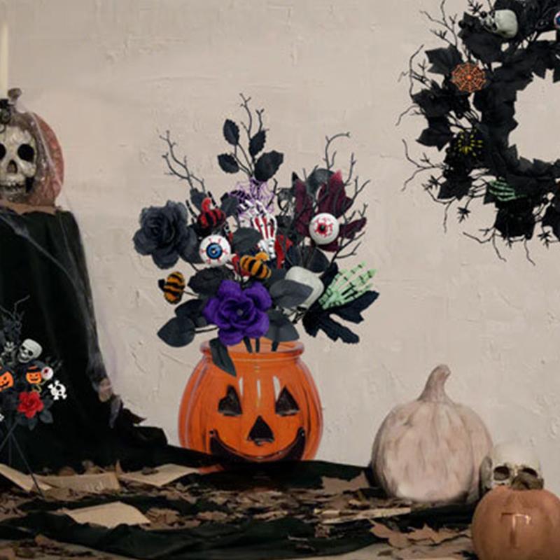 1PC Maple Leaf Arrangement Bookcase Decor With Pumpkin and Maple Leaves Home Artificial Black Tree Desktop Vase Filler Party