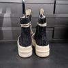 European&american Canvas High Top Sneakers Shoes Height Increade Thick Bottom Round Toe Tassels Casual Short Boots Couple Shoes