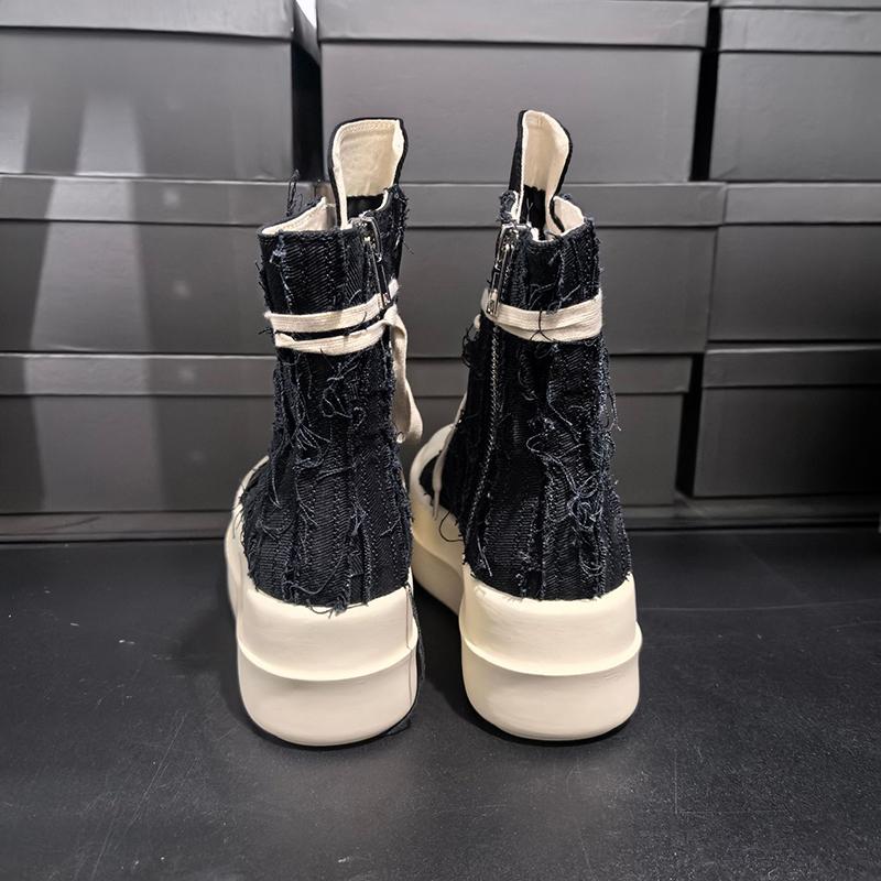 European&american Canvas High Top Sneakers Shoes Height Increade Thick Bottom Round Toe Tassels Casual Short Boots Couple Shoes