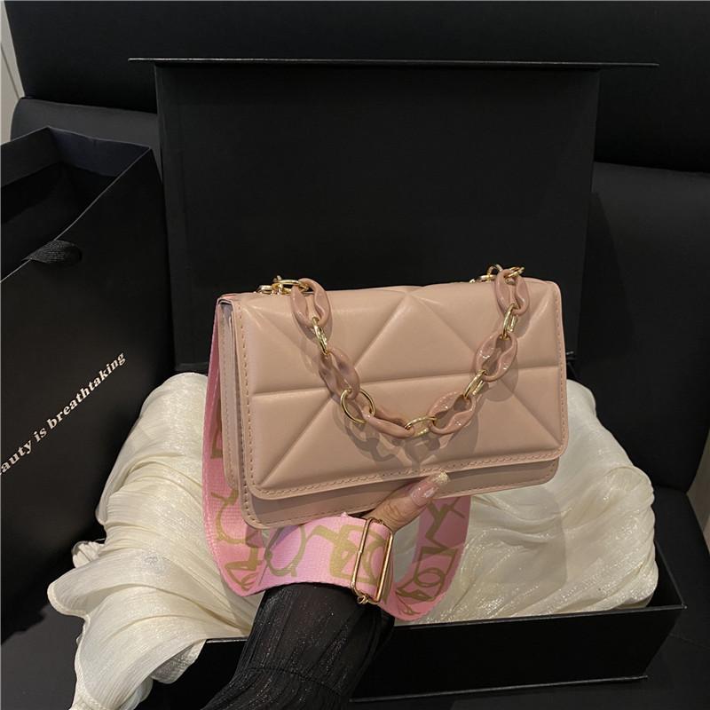 Influencer Women's Quilted Crossbody Bag with Chain and Wide Shoulder Strap