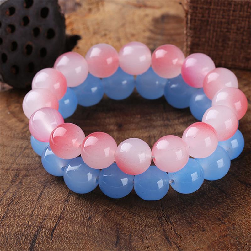 Fresh Sweet Gradient Pink Ice Transparent Beaded Bracelet Elastic Bracelet For Girls Women Jewelry Accessories