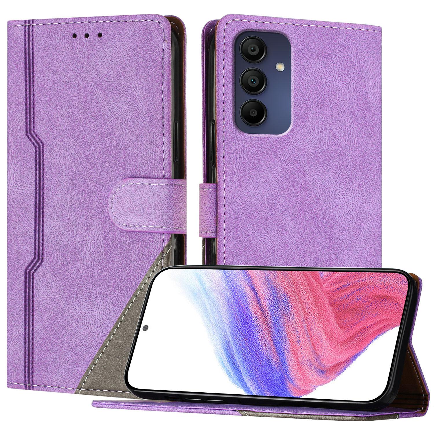 

For Samsung Galaxy A16 4G Leather Case Triangle Patchwork Wallet Stand Shockproof Phone Cover Purple