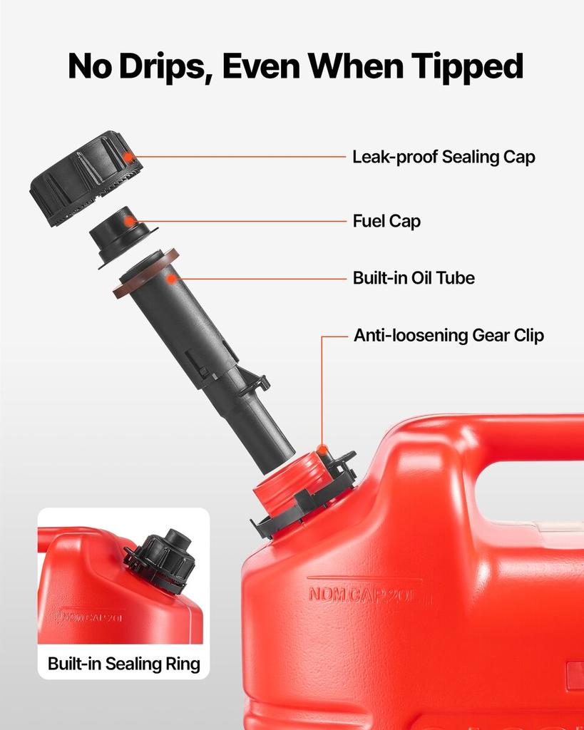 Fuel Container, 19 L, Gas Tank with Spout & Clear Scale, 15 L/min Max Flow Rate, Secure & Leak-proof, Portable Flat Fluid Container for Most Cars