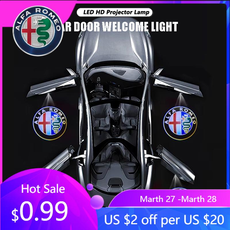 For Alfa Romeo 2026 Hot Sticker Car Door Wireless Welcome Light LED HD Projector Lamp  Decoration For Alfa Romeo 156 159 147 4C 