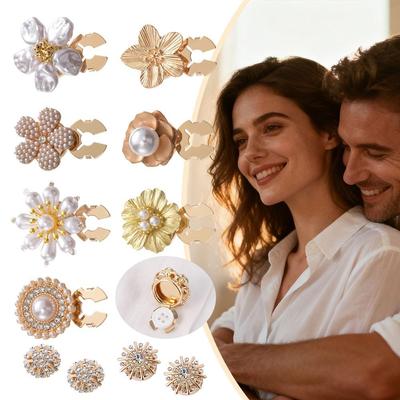 Rhinestone Pearl Flower Button Covers DIY Accessories Flower Cufflinksble  for Men Women Clothing
