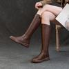 Footwear Mid Calf Women's Boots Wedge Heel Biker Shoes Women Half High Leather Brown Fashion