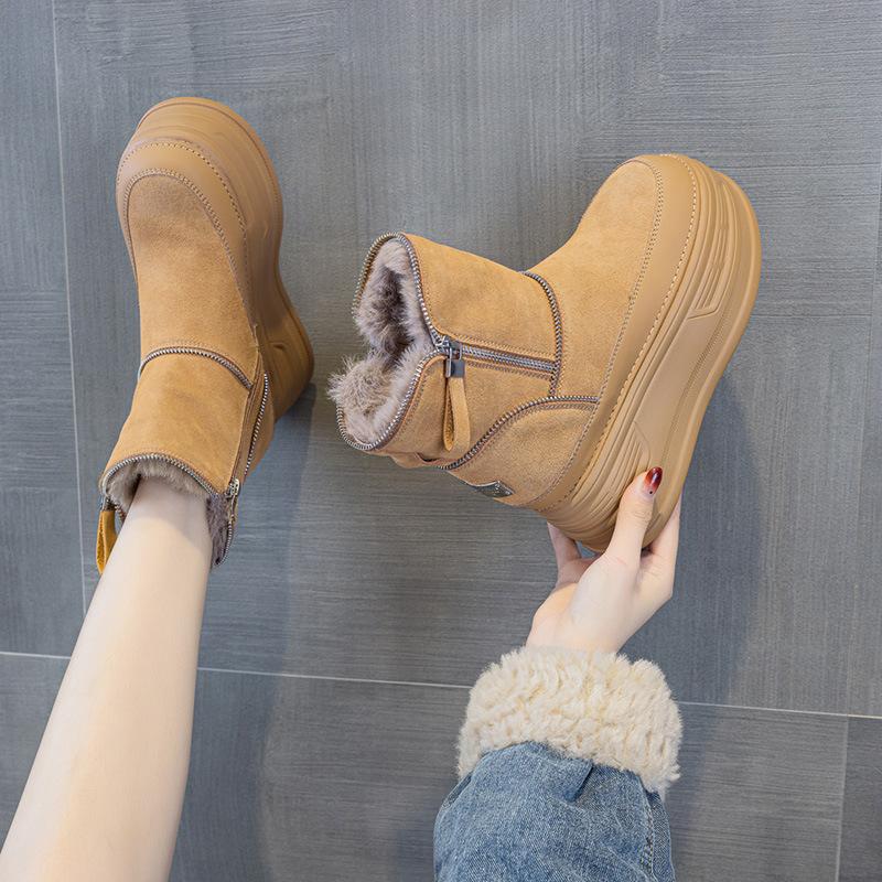 Snow Boots Women's 2025 Season New Thick-soled Inner Height Increase Small Short Boots Cold-proof and Hairy Casual Warm Women's Boots