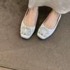 Woman Flats Square Toed Rhinestone 2026 Autumn Shallow Mouth Dress Fashion Flat Shoes Comfortable Silk Outdoor Casual Shoes