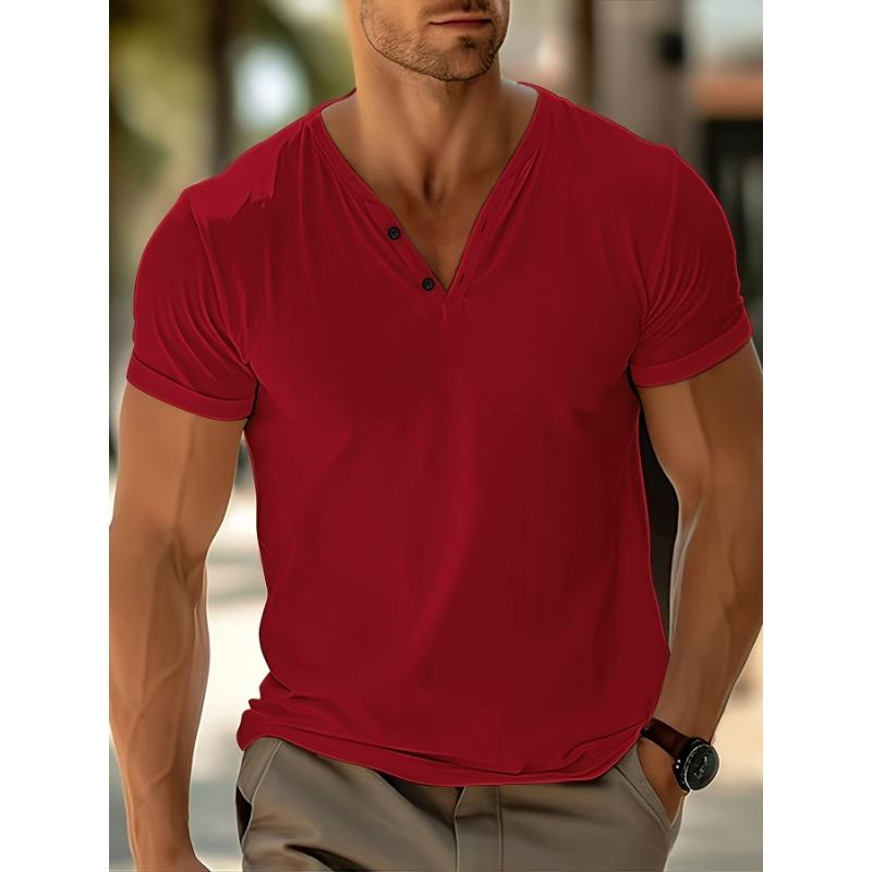 Men's Solid Color V-neck Breathable Sweat Casual Sports Lightweight Short-sleeved T-shirt
