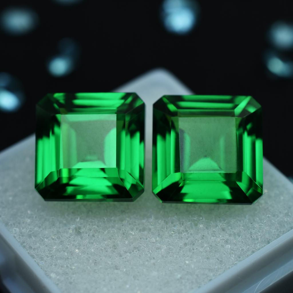 Natural Tsavorite Green Garnet Square Cut 20.00 Ct Pair Gemstones