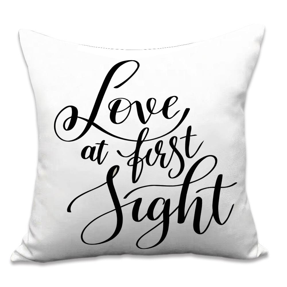 Valentine's Day Letters Black and White Cotton Linen Super Soft Peach Leather Velvet Pillowcase Sofa Home Cushion Cover