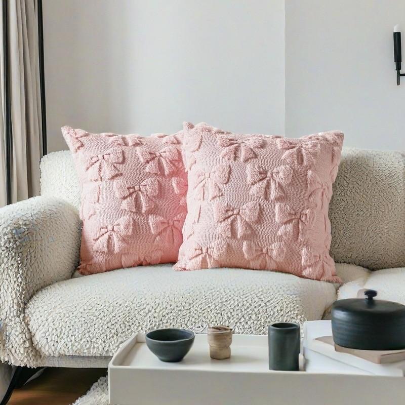 Plush Bow Throw Pillow Cover 45x45in Modern Minimalist Living Room Home Decor