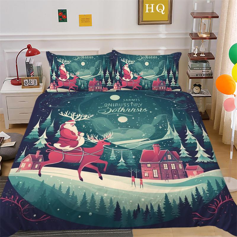 Christmas Gift 3D Printed Polyester Pillowcase Quilt Cover Two Or Three-Piece Set Is Available