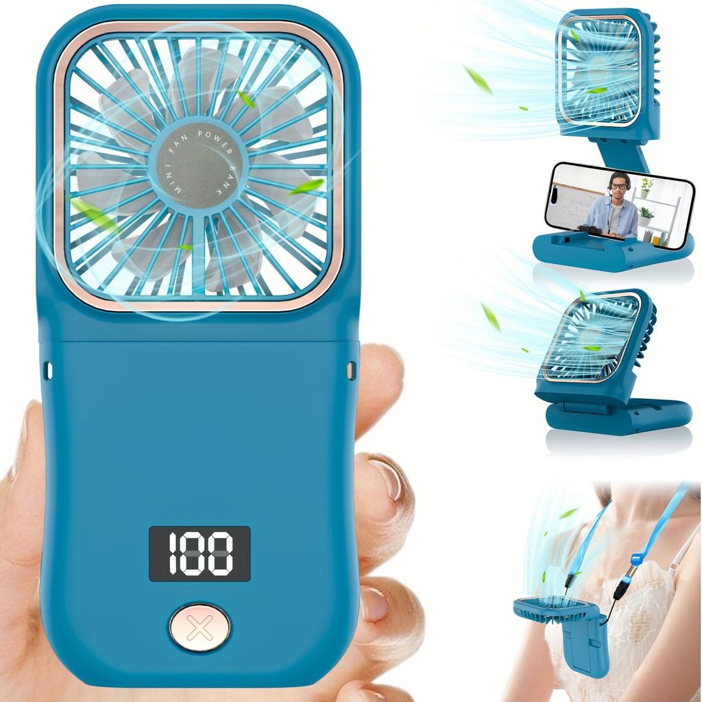 30000mAh Battery Portable Handheld Mini Fan with Digital Display Ultra-thin Folding Neck Fan USB Rechargeable 3-speed
