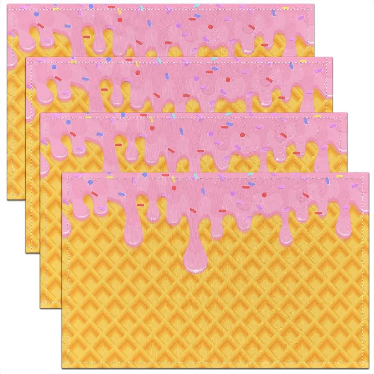 

1PC Ice Cream Truck Placemat ,Sweet Doughnut Outdoor Indoor Place Mats,Stripe Washable Durable Table Mats 30X45cm 1PC-30X45cm