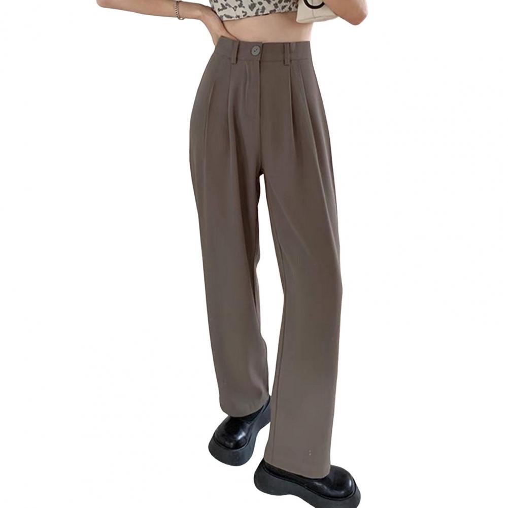 Loose Fit Suit Trousers Elegant Women's High Waist Wide Leg Suit Pants with Pockets Stylish Office Lady Trousers Solid Color