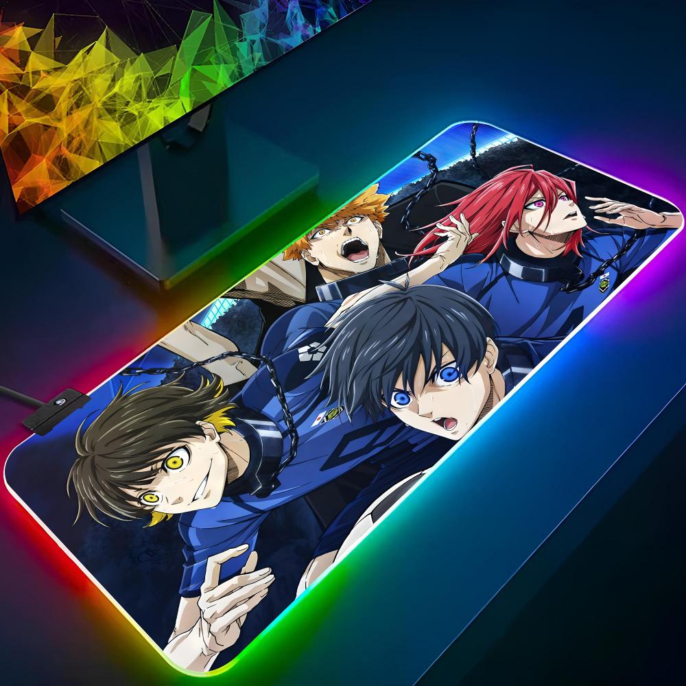Blue Lock Nagi Seishiro Mouse Pad Gaming Rgb Cartoon Mousepad Backlit Keyboard Gamer Girl Xxl Laptop Mat Table Pads Deskpad