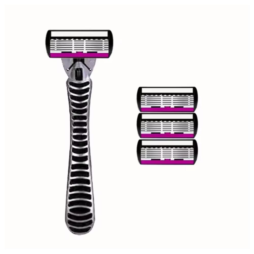 

6pcs -layer classic razor, razor set, stainless steel blade, manual safety razor, reusable blade, silicone anti-skid layer