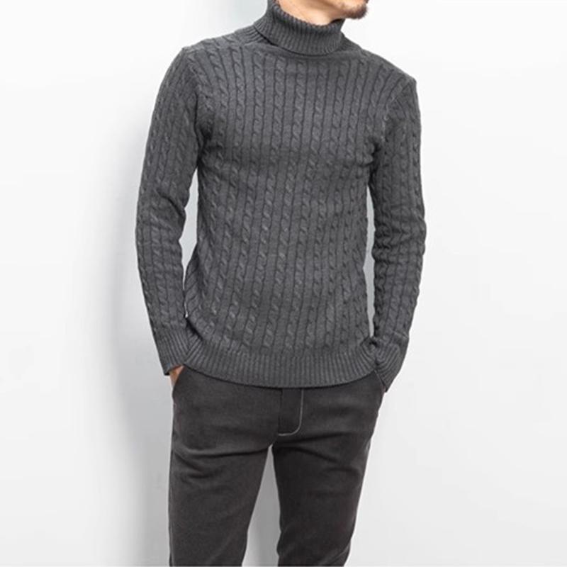 Spring and Autumn Men's Knitwear Korean Version Slim Fitting High Neck Pullover Warm Fried Dough Twists Sweater Casual Bottoming Sweater Top