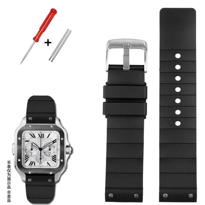 Weiches Gummi-Uhrenarmband Für Cartier Sandoz Santos 100 Silikon Herren Damen Uhrenarmband 20mm 23mm Edelstahl-Schnalle Zubehör
