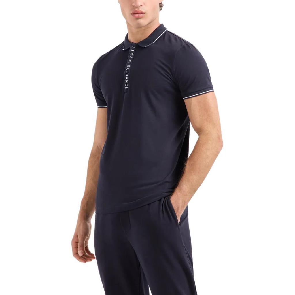 Armani Exchange SS23 Logo Print Striped Collar Short Sleeve Polo Shirt Men Polo Shirts Navy-Blue 8NZF71-ZJH2Z-1510