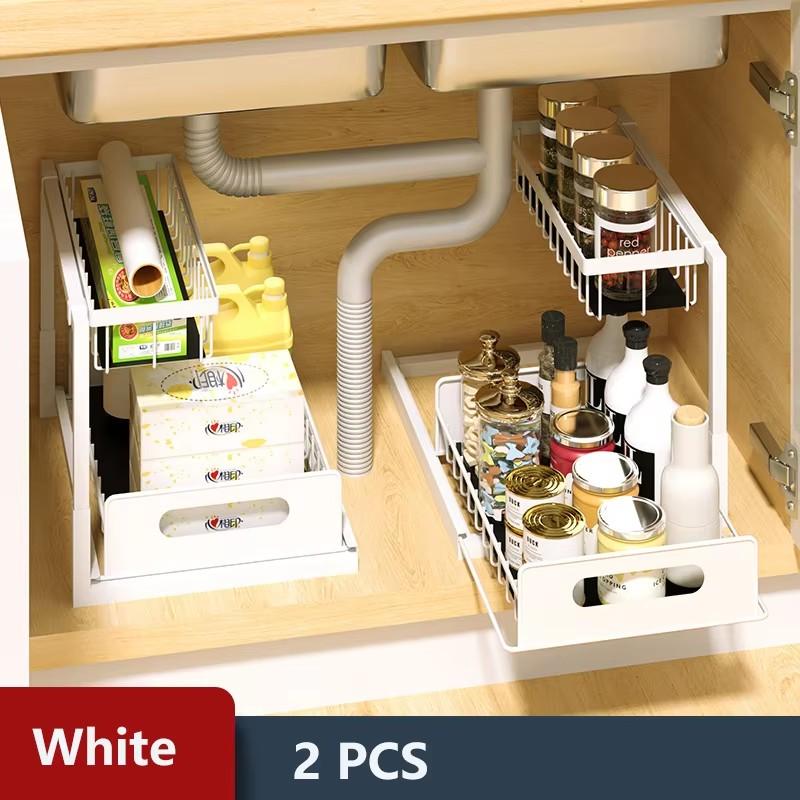 Under Cabinet Organizer 2 Tier Sliding Shelf Organizer for Kitchen Bathroom Space Saver Easy Install