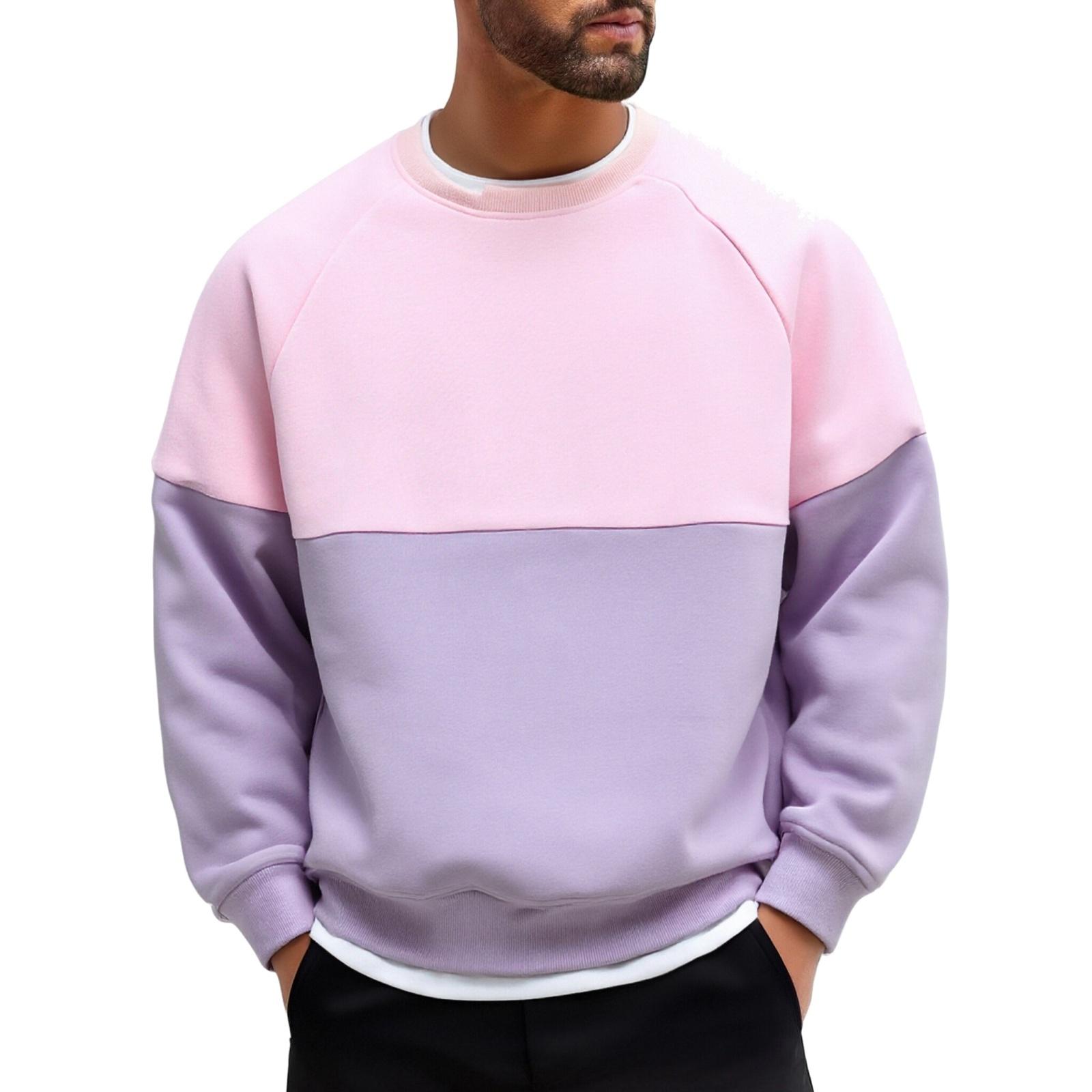 

Men s And Women s Casual Color-blocking Faux Two-piece Round-neck Hoodies, Men s Trendy Color-blocking Long-sleeved Tops XL рожевий