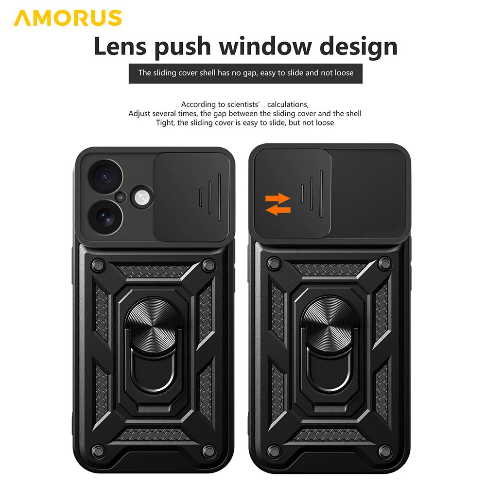 AMORUS For iPhone 17 Case Kickstand PC+TPU Phone Cover with Camera Lens Slider