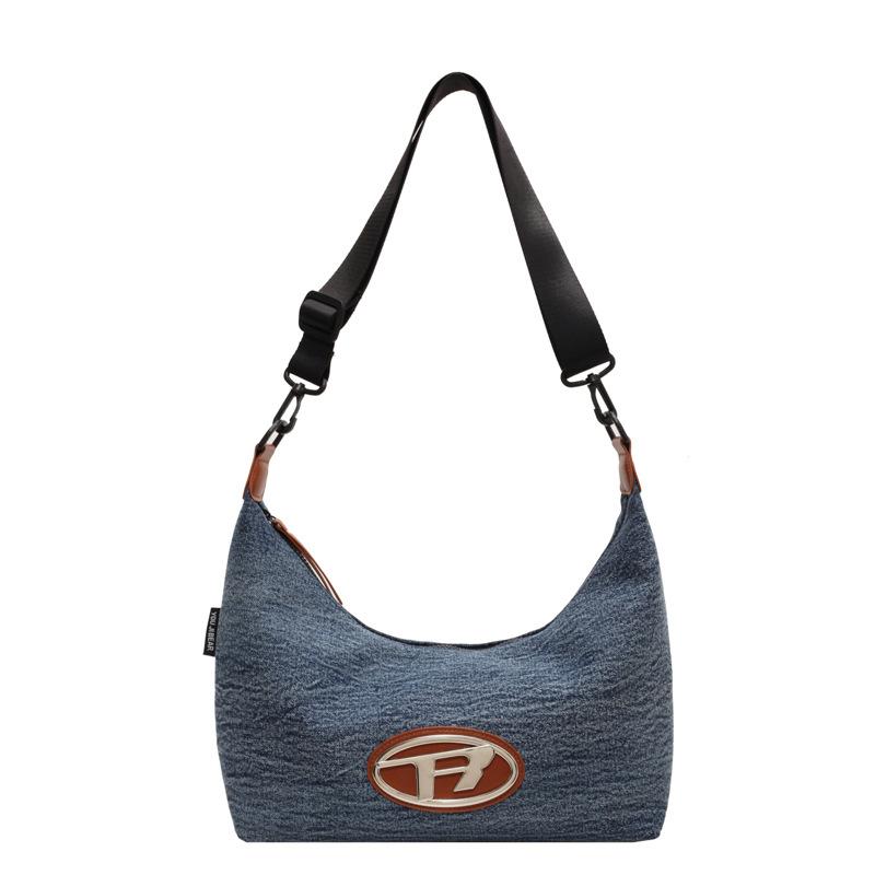 

Холщовая сумка Женская сумка через плечо Большая вместительная сумка для подмышек Сумка в форме полумесяца синий