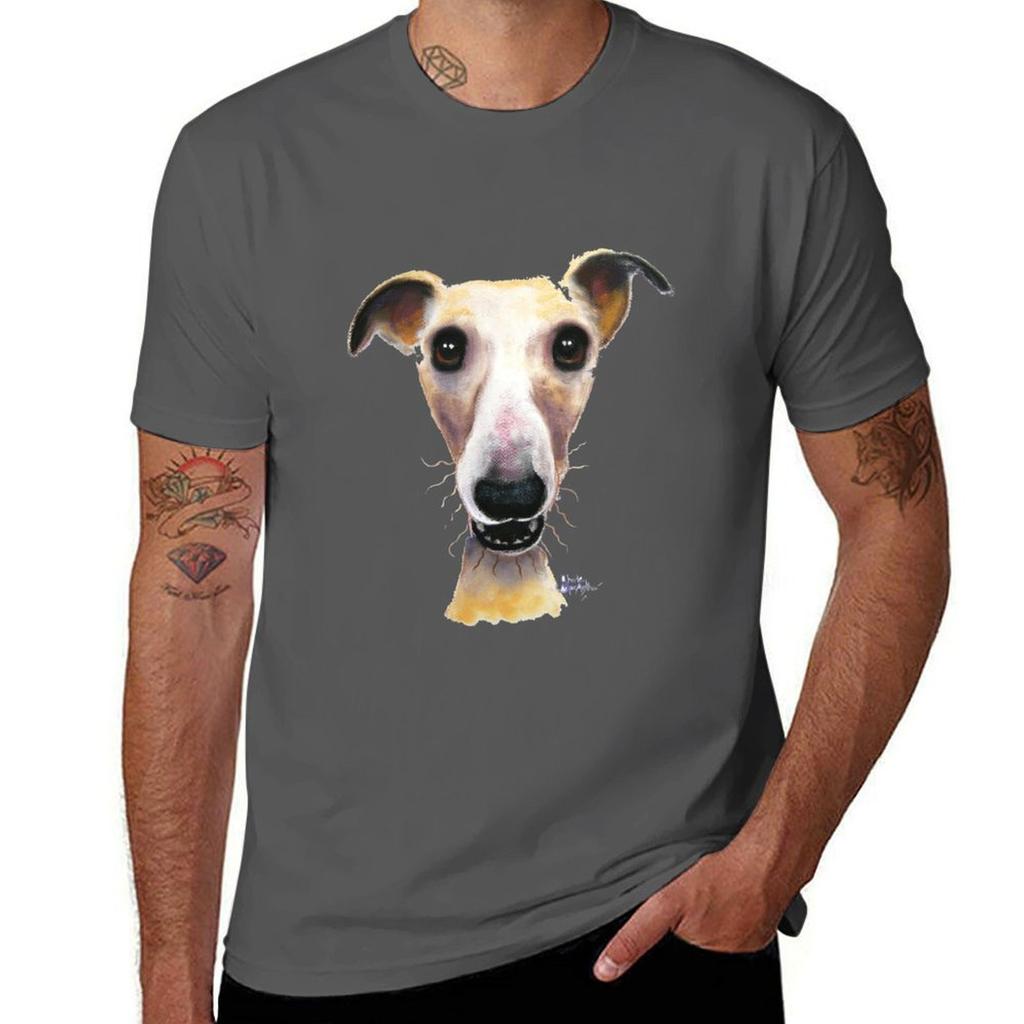 WHiPPeT GReYHouND DOG PRiNT HOLLYWOLLY BY SHIRLEY MACARTHUR TShirt Soft Casual Short Sleeve Cotton Tee