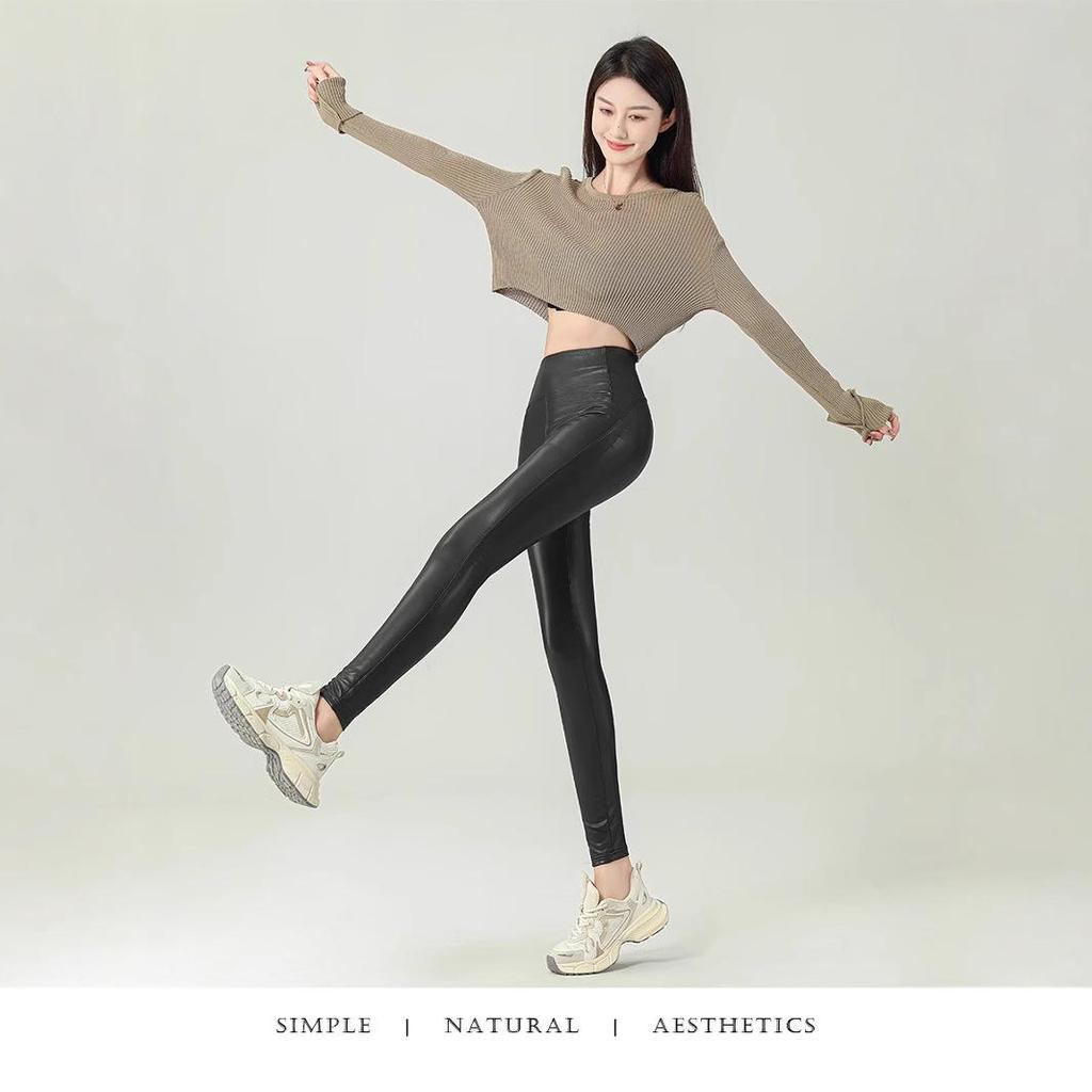 2024 High-End Women's Fleece-Lined Leather Leggings - High Waist, Skinny Fit