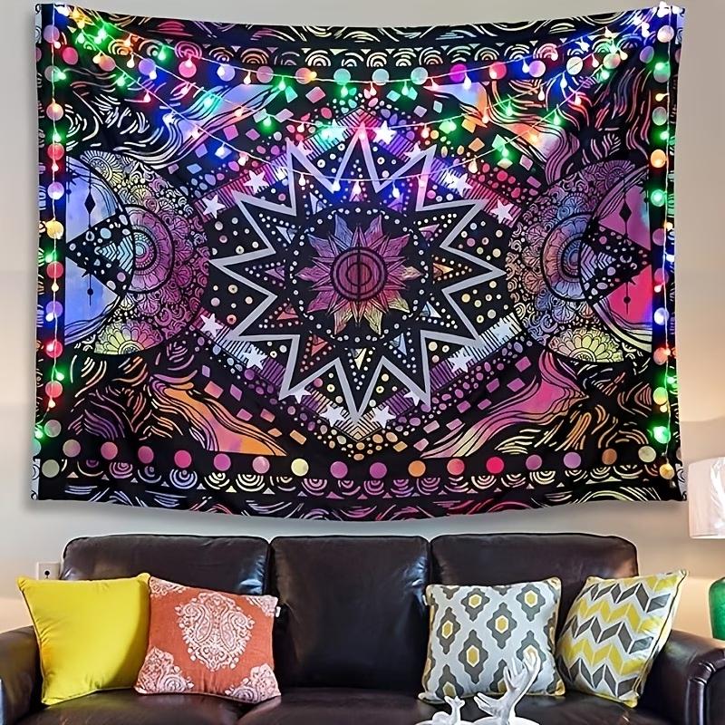 VIKAMA Intricate Geometric Sun Tapestry Bohemian Ethnic Wall Decor Washable Polyester Tapestry for Yoga  Meditation Space