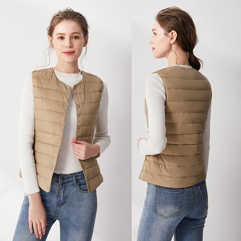 Down vest women's autumn and winter new simple collarless light and thin round neck V-neck liner vest vest vest tide