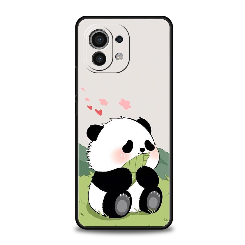 Phone Case For Xiaomi Mi 14 13 12 11 Lite 13T 12T 11x 11T 10T Pro 9T Note 10 Lite Soft Black Cover Cute Panda Climbing Bamboo
