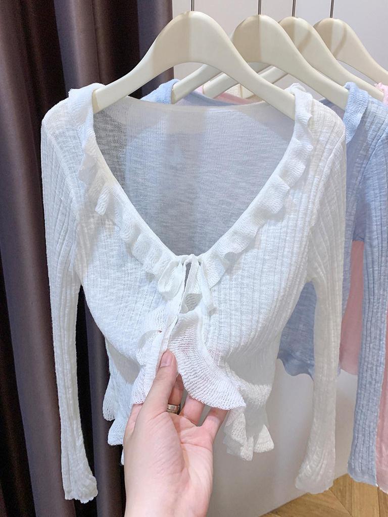 Women's V-Neck Ice Silk Cardigan – Summer 2026 Design, Lightweight and Stylish Top for Air-conditioned Environments