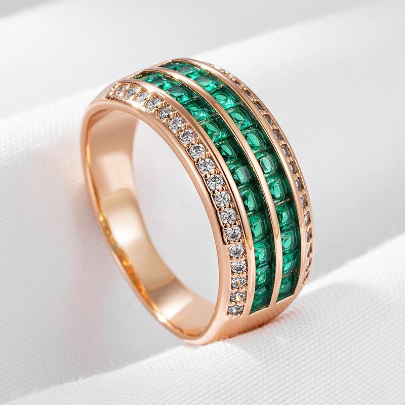 Wbmqda Luxury Retro Green Natural Zircon Big Ring For Women 585 Rose Gold Color Fine Wedding Party Antique Jewelry Accessories